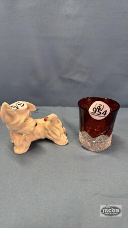 CRANBERRY SHOT GLASS & SCOTCH TERRIER DOG