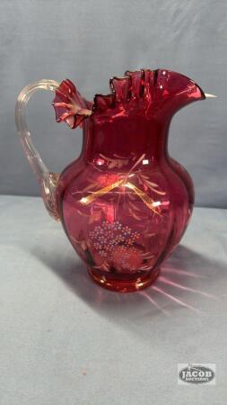 See Note: HAND PAINTED CRANBERRY 9IN PITCHER