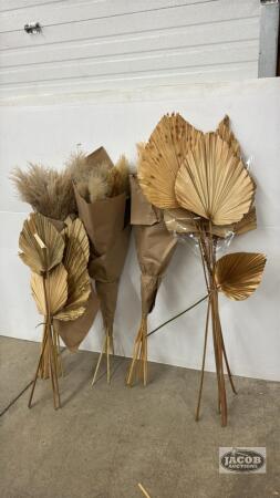 (3) CAT TAIL BOQUETS & APPROX. 12 PALM LEAVES