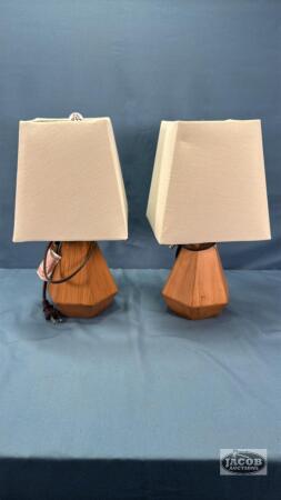 PAIR OF TABLE LIGHTS WITH WOODEN BASES