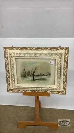 WINTER SCENE PRINT IN HANGING MAGAZINE RACK FRAME