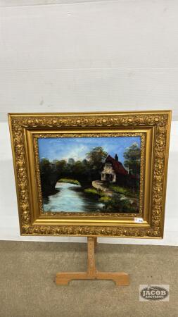 REVERSE PAINTED SCENE WITH VINTAGE FRAME
