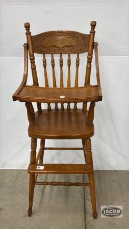 ANTIQUE PRESS BACK HIGH CHAIR WITH TRAY