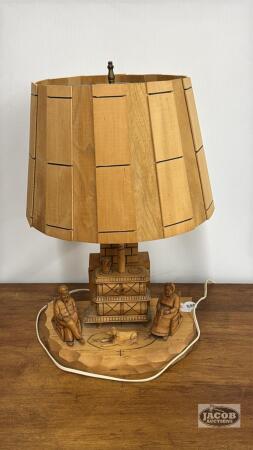 CARVED WOODEN TABLE LAMP