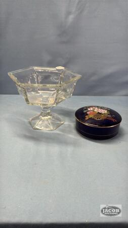 HEXAGON 5IN TALL PEDESTAL BOWL & CHINA DRESSER BOX