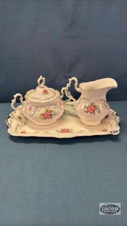 ROYAL ALBERT CREAM & SUGAR ON SERVING TRAY
