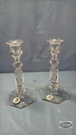 (2) 9IN GLASS CANDLE STICKS