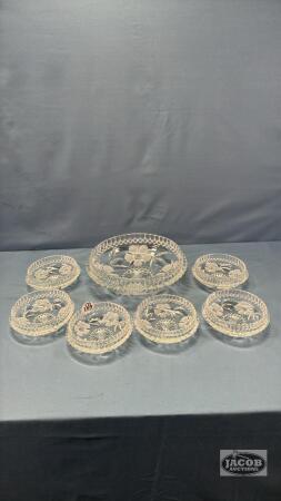 HOBNAIL STYLE FRUIT BOWL WITH (6) MATCHING NAPPIES