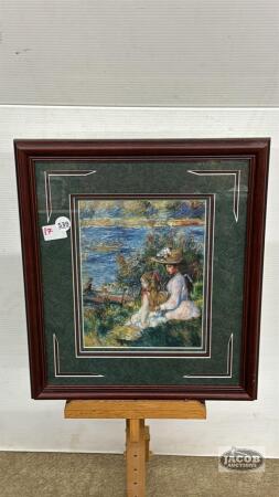 FRAMED PRINT WITH MOTHER & DAUGHTER BY RIVER