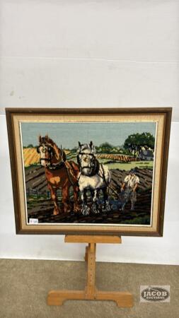 NEEDLE POINT HORSE & PLOW SCENE