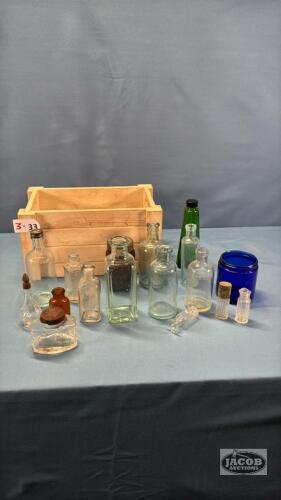 WOODEN BOX WITH OLD BOTTLES
