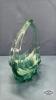 10IN HIGH GREEN FLORAL GLASS BASKET - 3