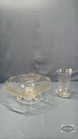 CORNFLOWER 11IN WIDE BOWL & 6IN TALL VASE