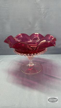 CRANBERRY FLUTED PEDESTAL BOWL