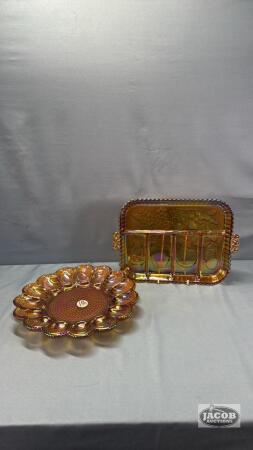 (2) CARNIVAL GLASS PIECES
