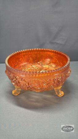 FOOTED CARNIVAL GLASS BOWL
