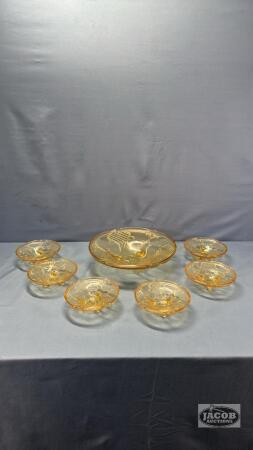 10IN AMBER DEPRESSION FOOTED FRUIT BOWL