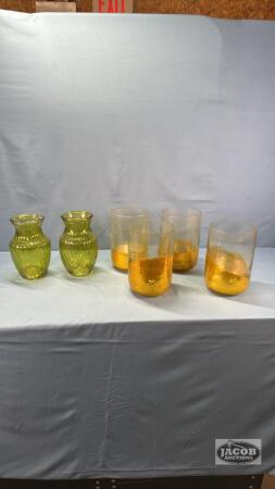 (2) VASES AND (4) CANDLE HOLDERS