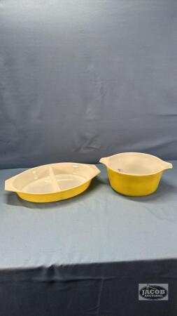 PYREX 1.5QT DIVIDED DISH& PYREX 7.5IN BOWL(NO LID)