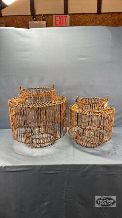 (2) WICKER & STEEL CANDLE HOLDERS