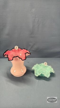 (2) FLUTED CASE GLASS PIECES