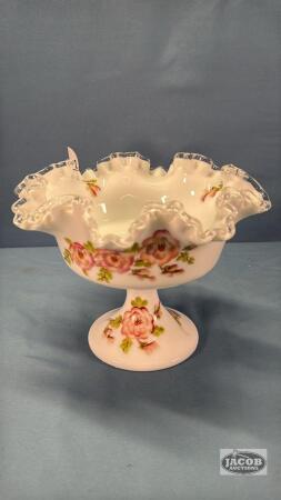 FLUTED MILK GLASS PEDESTAL 6IN HIGH BOWL