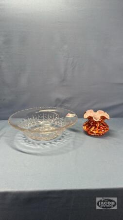 GLASS 12IN SERVING BOWL & END OF DAY FLUTED STYLE VASE