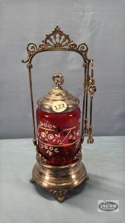 CRANBERRY ENAMELED PICKLE CRUET