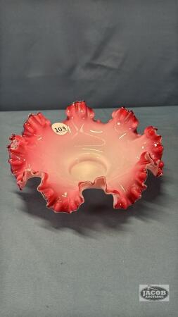 9IN FLUTED CRANBERRY FLASH BOWL