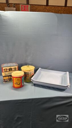 (2) PLASTIC TRAYS WITH (3) ASSORTED TINS
