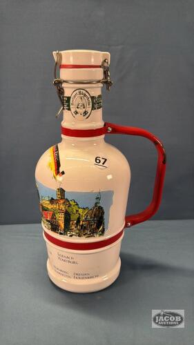 GERMAN WIRE TOP WHISKEY JUG WITH METAL HANDLE