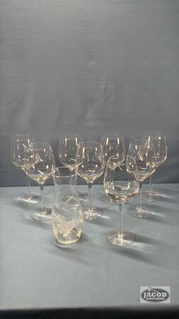 (8)MATCHING WINE GLASSES & 7IN CRYSTAL VASE