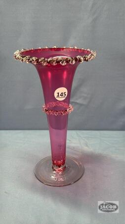 CRANBERRY EPERGNE FLUTE STYLE 9.5IN HIGH VASE