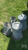 (4) CHICKEN FEEDERS. 2 WITH TOPS. ARE 22IN TALL. 2 OPEN TOPS ARE 14IN TALL - 3