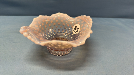 White Opalescent 6in Wide Hobnail Candy Dish