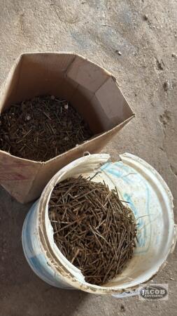 ASSORTED NAIL LOT INCLUDING PART PAIL OF 3IN SPIKES AND PART BOX OF 1 1/4IN ROOFING NAILS