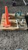LOT OF PYLONS AND CAST UMBRELLA STANDS