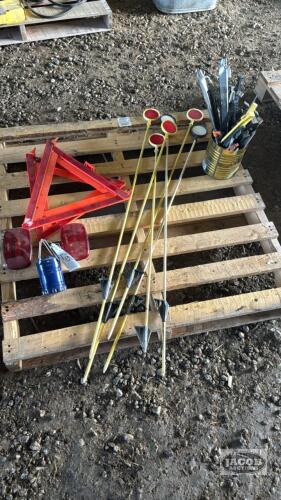 LOT OF MAGNETIC, FLASHERS, SAFETY TRIANGLES, LANEWAY MARKERS, AND 10 PEGS