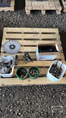 LOT OF AGCO LITHIUM GREASE. BOLTS AND HARDWARE, AND TRAILER BALLS