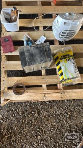 LOT OF ALLEN WRENCHES, HARDWARE CADDY, ELECTRIC HEATER, DISPOSABLE COVERALLS, ETC.