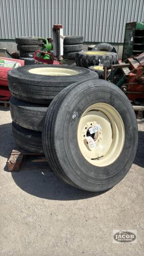 ASSORTED 12R22.5 TIRES ON 8 BOLT HORST RIMS