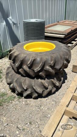 PAIR OF GOODYEAR 11.2-16 TIRES ON 6 BOLT JD RIMS