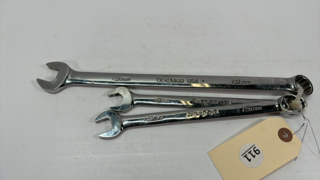 3 Snap-On Metric Wrenches -2 -15mm & 1 -19mm