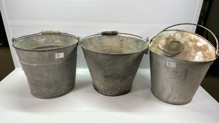 2 Galvanized Pails & a Milk Strainer