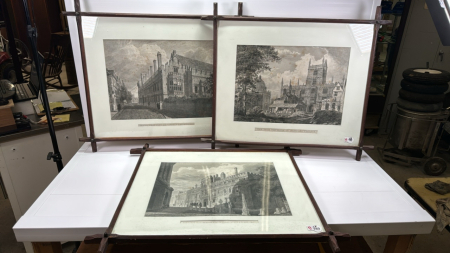 3 Old College Building Prints in Matching Frames -See Notes