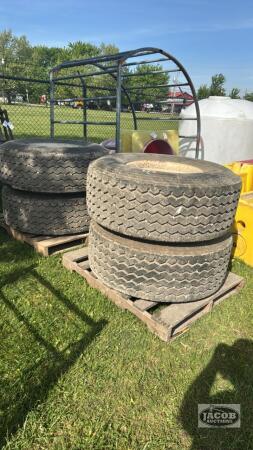 SET OF 4 - 445/65R22.5 TIRES ON RIMS
