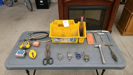 Tool Caddy with Snips, Tape Measures,