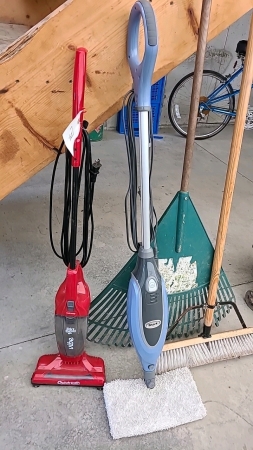 Dirt Devil Vac, Leaf Rake, Push Broom, Shark Steam Mop