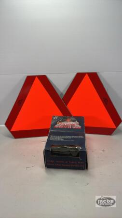 2 METAL SMV SIGNS AND A REAR BRAKE LIGHT