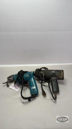 MAKITA 3/8IN DRILL AND A BLACK AND DECKER HEAT GUN